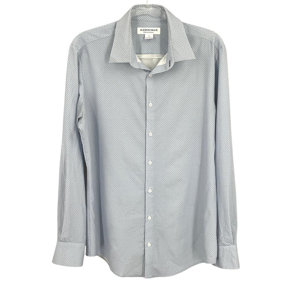 Mizzen + Main Shirt Mens M Blue Trim Geometric Classic Performance Button‎ Down